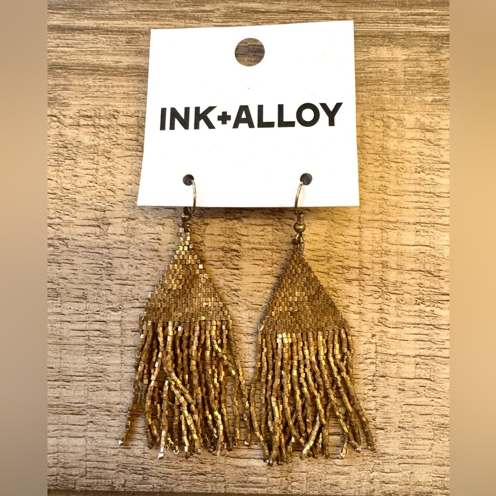 INK+ALLOY Gold Seed Bead Earrings + Beaded Fringe.